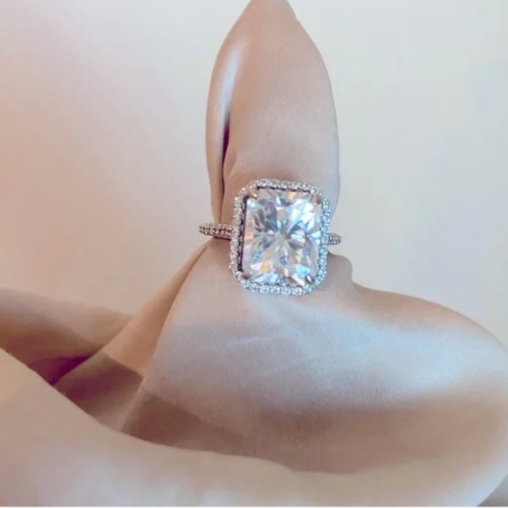 14k 11x9 Radiant cut Moissanite and Diamonds Engagement Ring